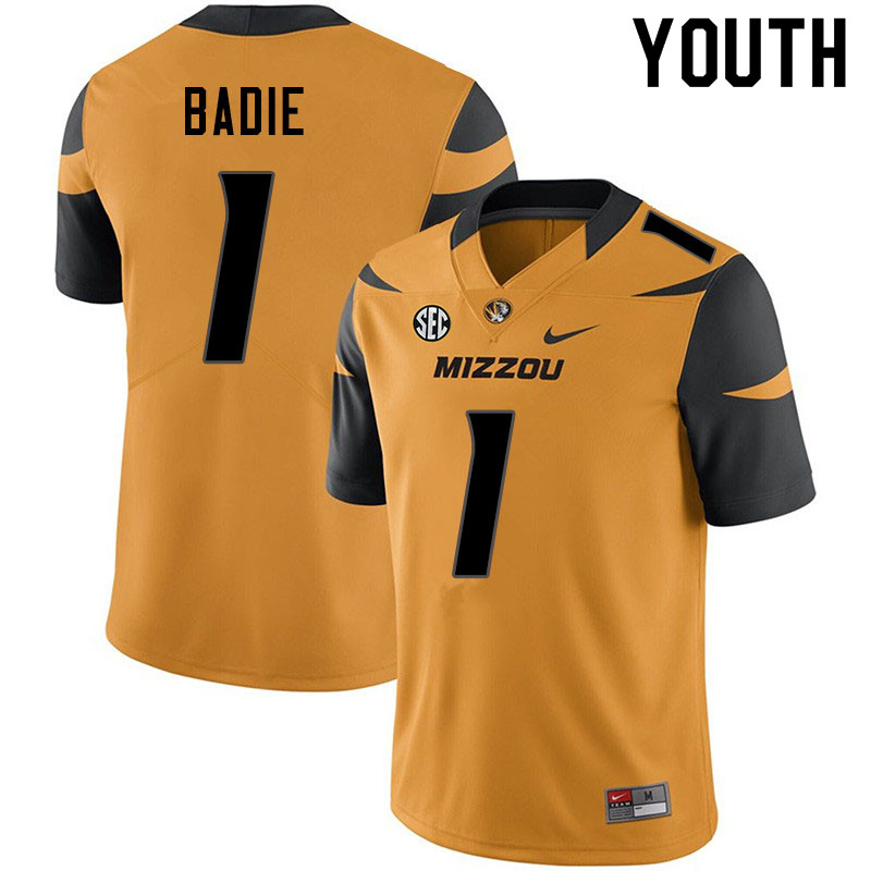 Youth #1 Tyler Badie Missouri Tigers College Football Jerseys Sale-Yellow - Click Image to Close